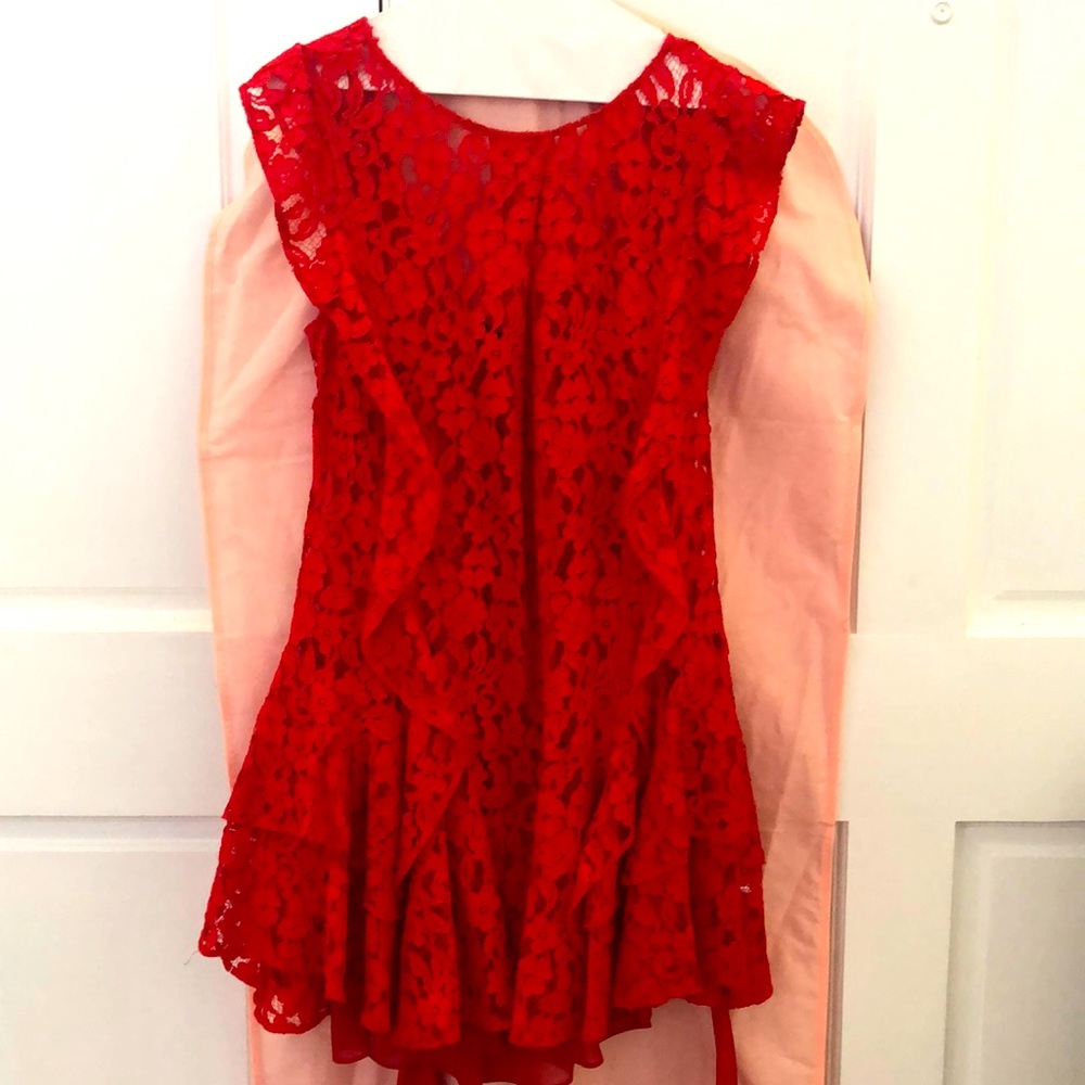 MARISSA WEBB Red Lace Mini Dress w/ sash - size M